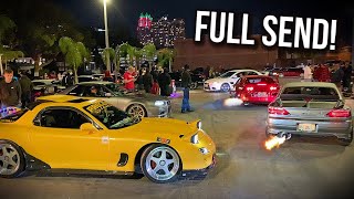 HEAVILY MODIFIED IMPORTS SEND IT LEAVING CAR MEET Tokyo Style Car Meet [upl. by Xila]