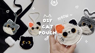 ♡ Crochet Cat Pouch Tutorial  3in1 Pattern  Plus Silver Button Unboxing ♡ [upl. by Lynnea]