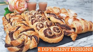 Nutella Puff Pastries  6 Different Pastry Designs  Bakarkhani Recipe [upl. by Allebara216]