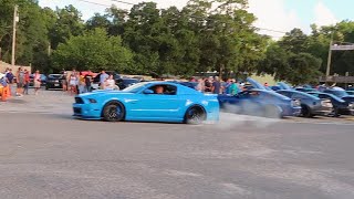 Muscle Cars Get LOUD Leaving Car meet Mustangs Everywhere [upl. by Lough]