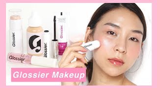 Full Face of Glossier Makeup  TINA TRIES IT [upl. by Silin]