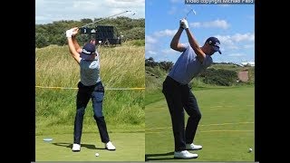 Justin Thomas golf swing  Long Iron faceon amp downtheline July 2017 [upl. by Ardnala]